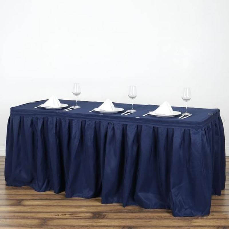 Polyester 17ft Table Skirt Navy Blue - Classic Pleated Design - Linen Luxes