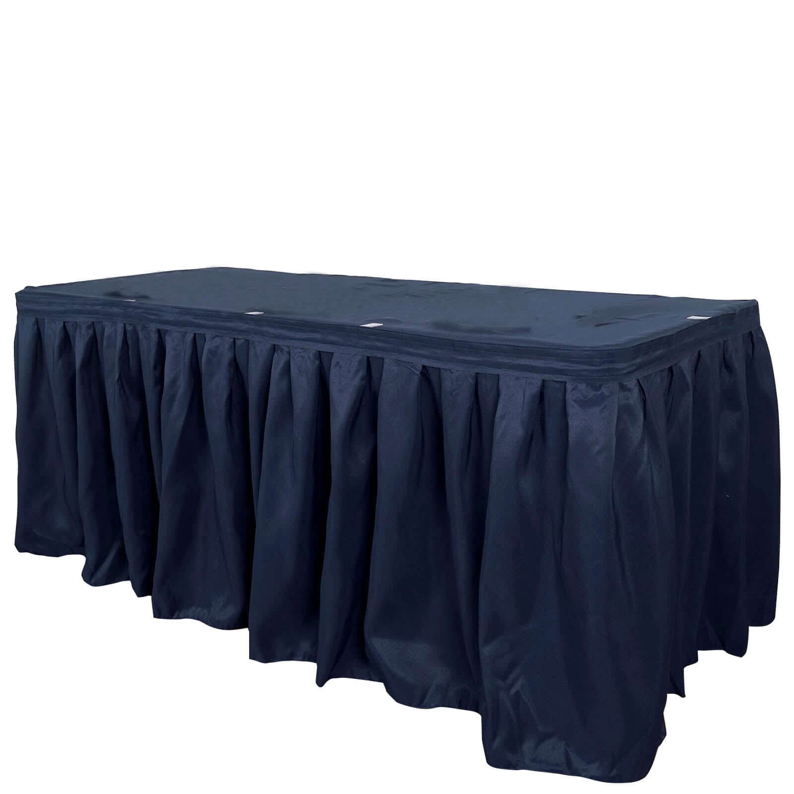 Polyester 17ft Table Skirt Navy Blue - Classic Pleated Design - Linen Luxes