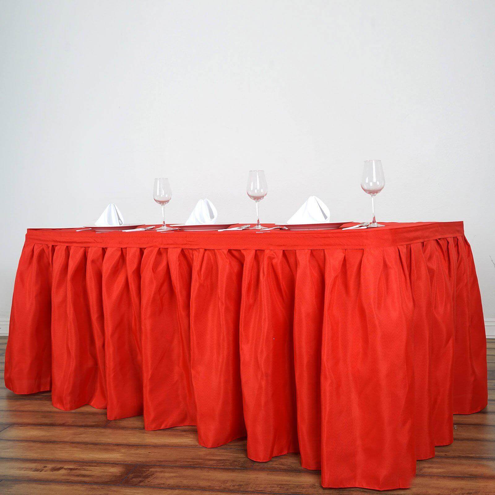 Polyester 17ft Table Skirt Red - Classic Pleated Design - Linen Luxes