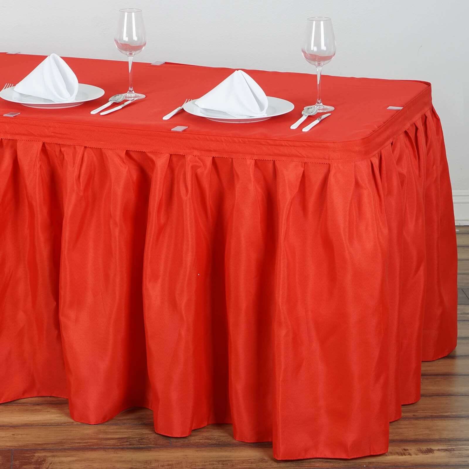 Polyester 17ft Table Skirt Red - Classic Pleated Design - Linen Luxes