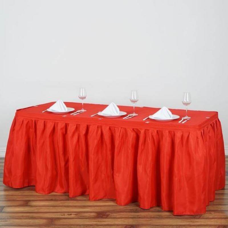 Polyester 17ft Table Skirt Red - Classic Pleated Design - Linen Luxes