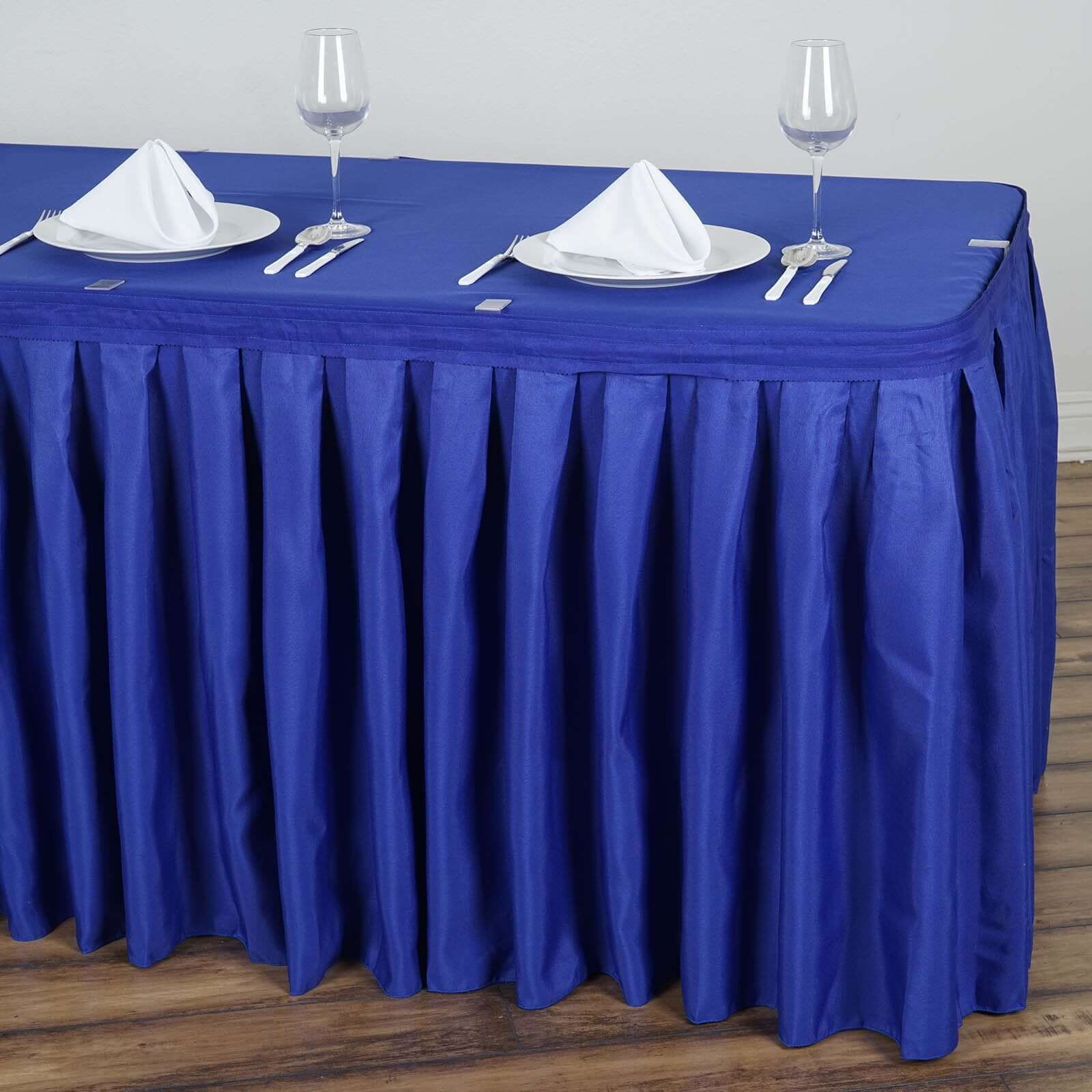 Polyester 17ft Table Skirt Royal Blue - Classic Pleated Design - Linen Luxes
