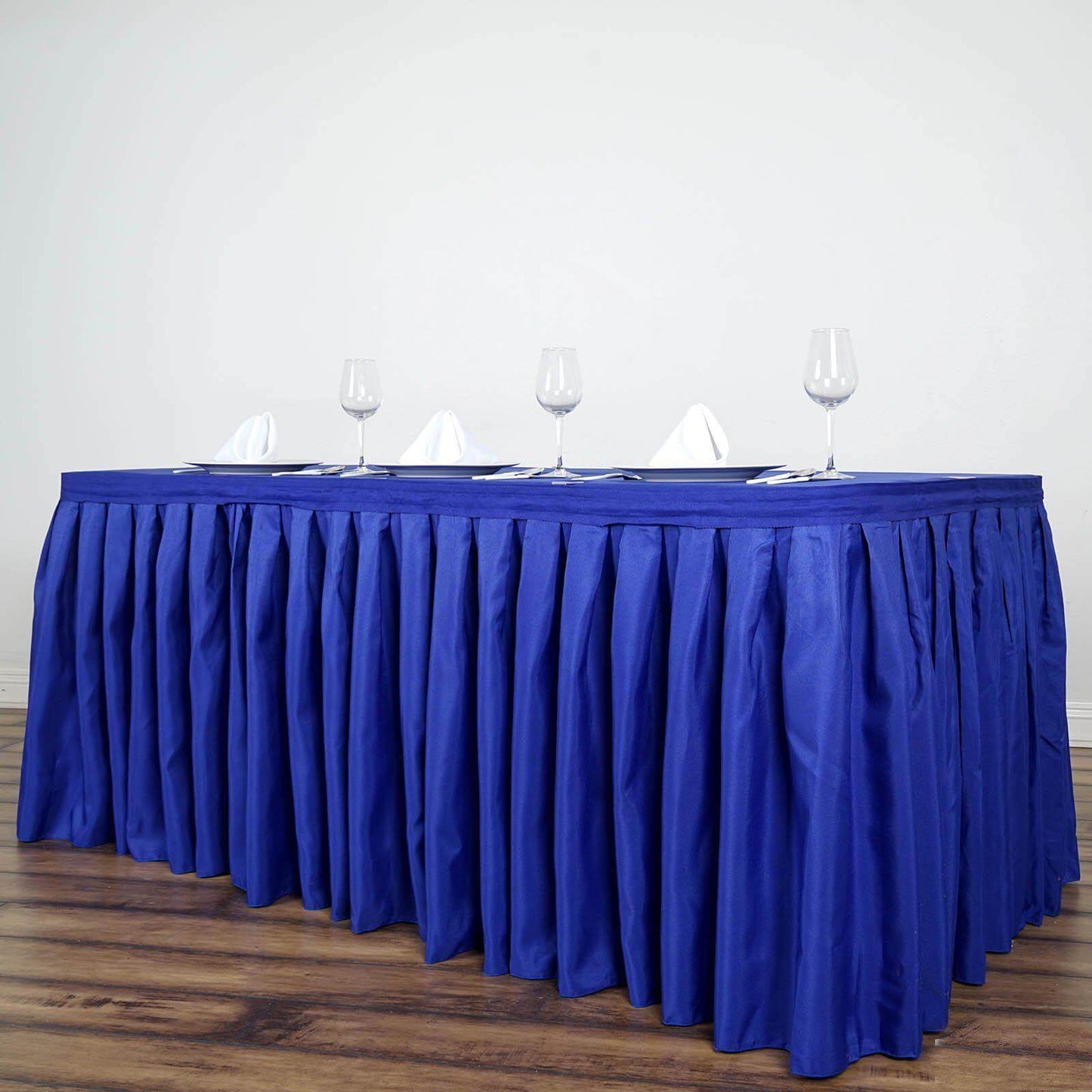 Polyester 17ft Table Skirt Royal Blue - Classic Pleated Design - Linen Luxes