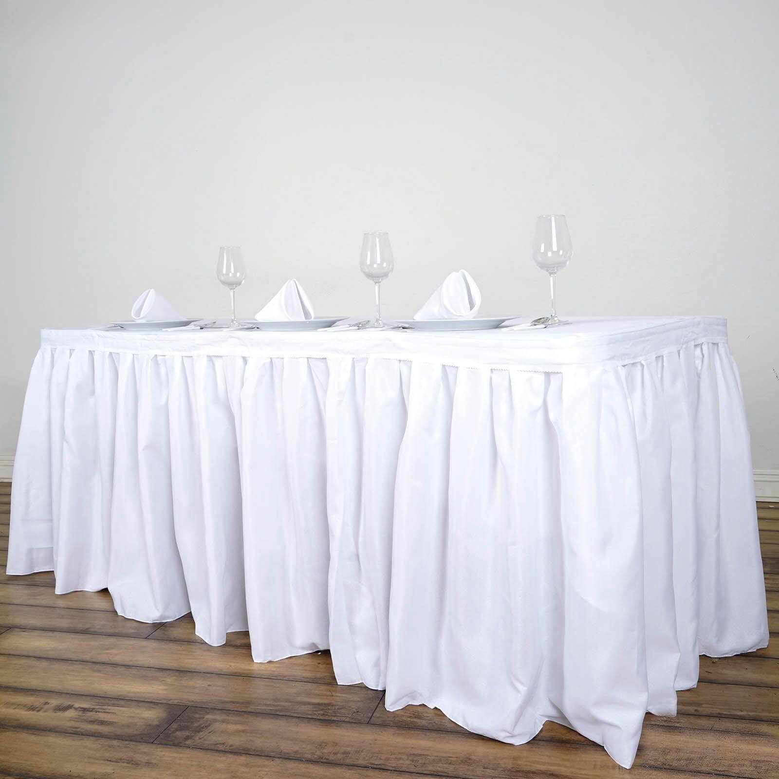 Polyester 17ft Table Skirt White - Classic Pleated Design for Weddings & Events - Linen Luxes