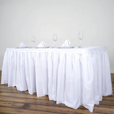 Polyester 17ft Table Skirt White - Classic Pleated Design for Weddings & Events - Linen Luxes