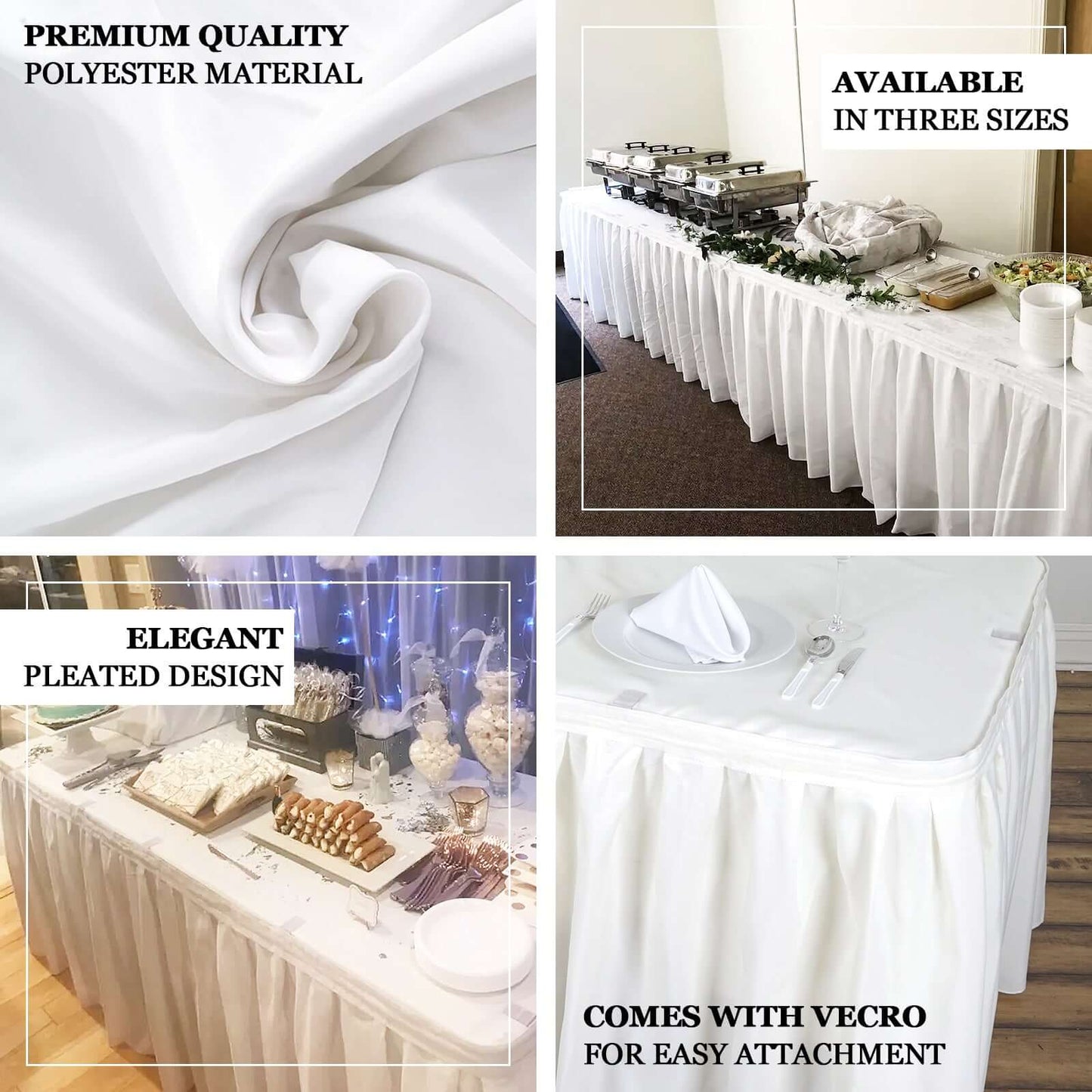 Polyester 17ft Table Skirt White - Classic Pleated Design for Weddings & Events - Linen Luxes
