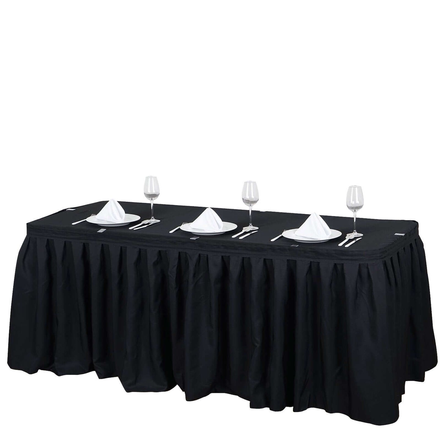 Polyester 21ft Table Skirt Black - Classic Pleated Design - Linen Luxes