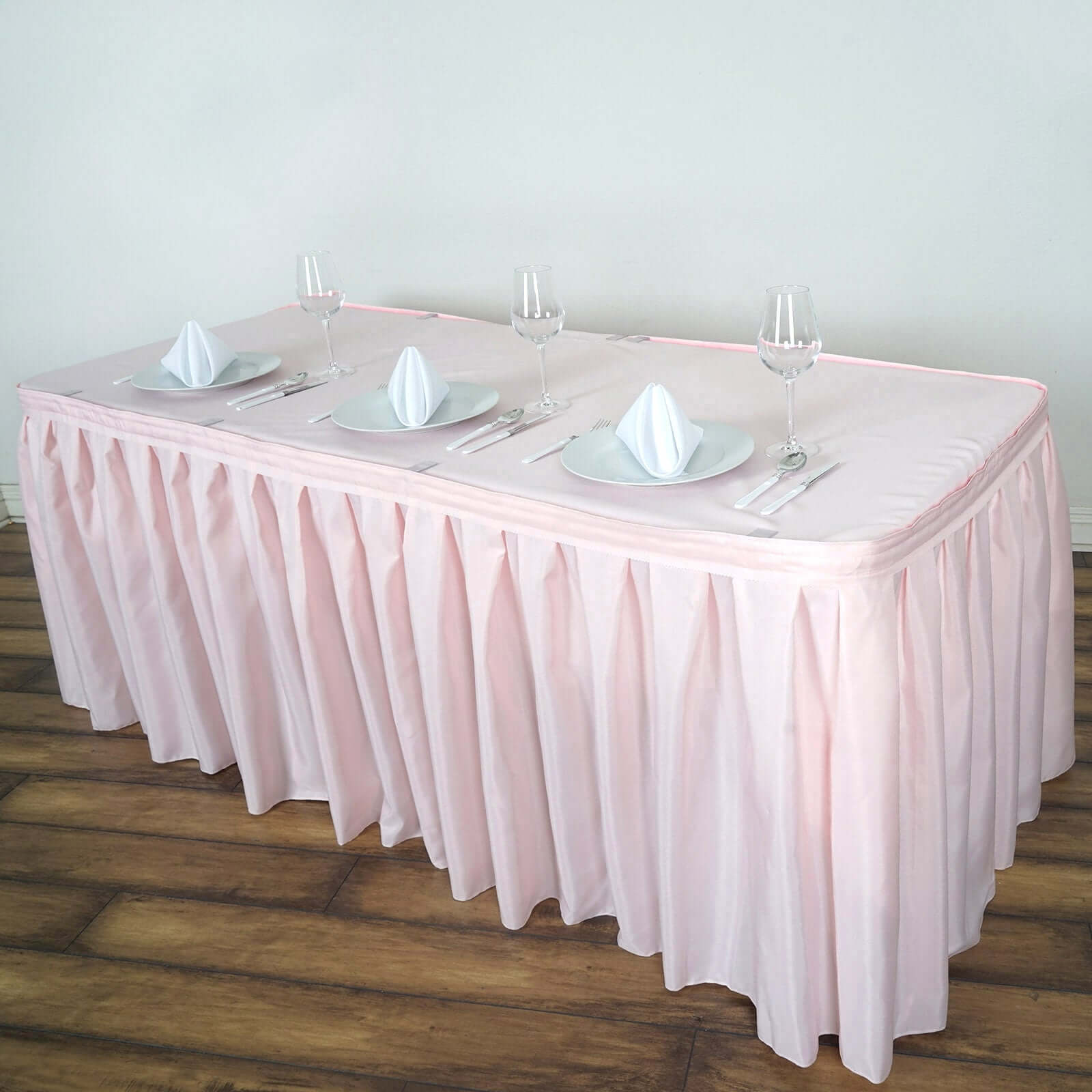 Polyester 21ft Table Skirt Blush - Classic Pleated Design - Linen Luxes