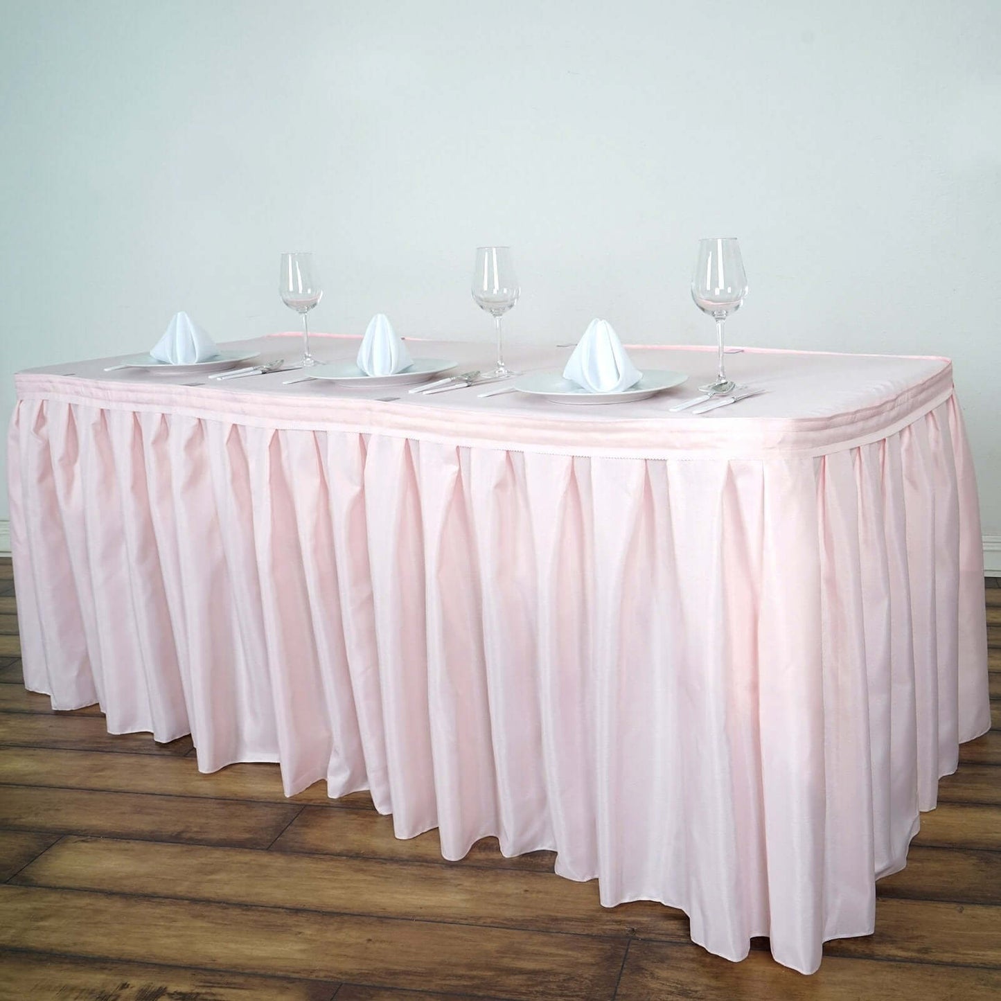 Polyester 21ft Table Skirt Blush - Classic Pleated Design - Linen Luxes