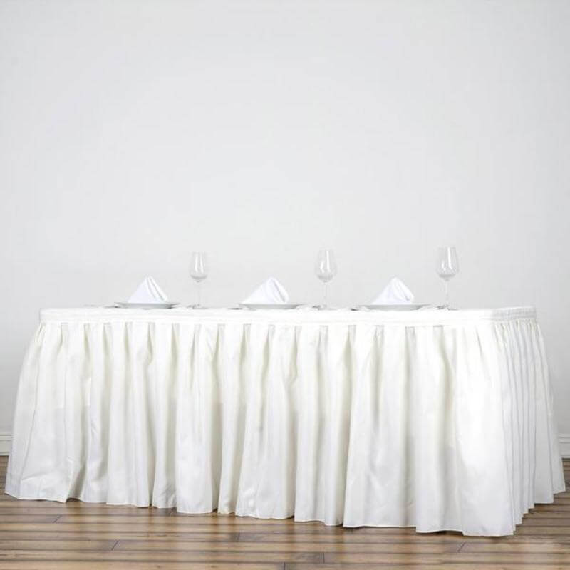 Polyester 21ft Table Skirt Ivory - Classic Pleated Design - Linen Luxes