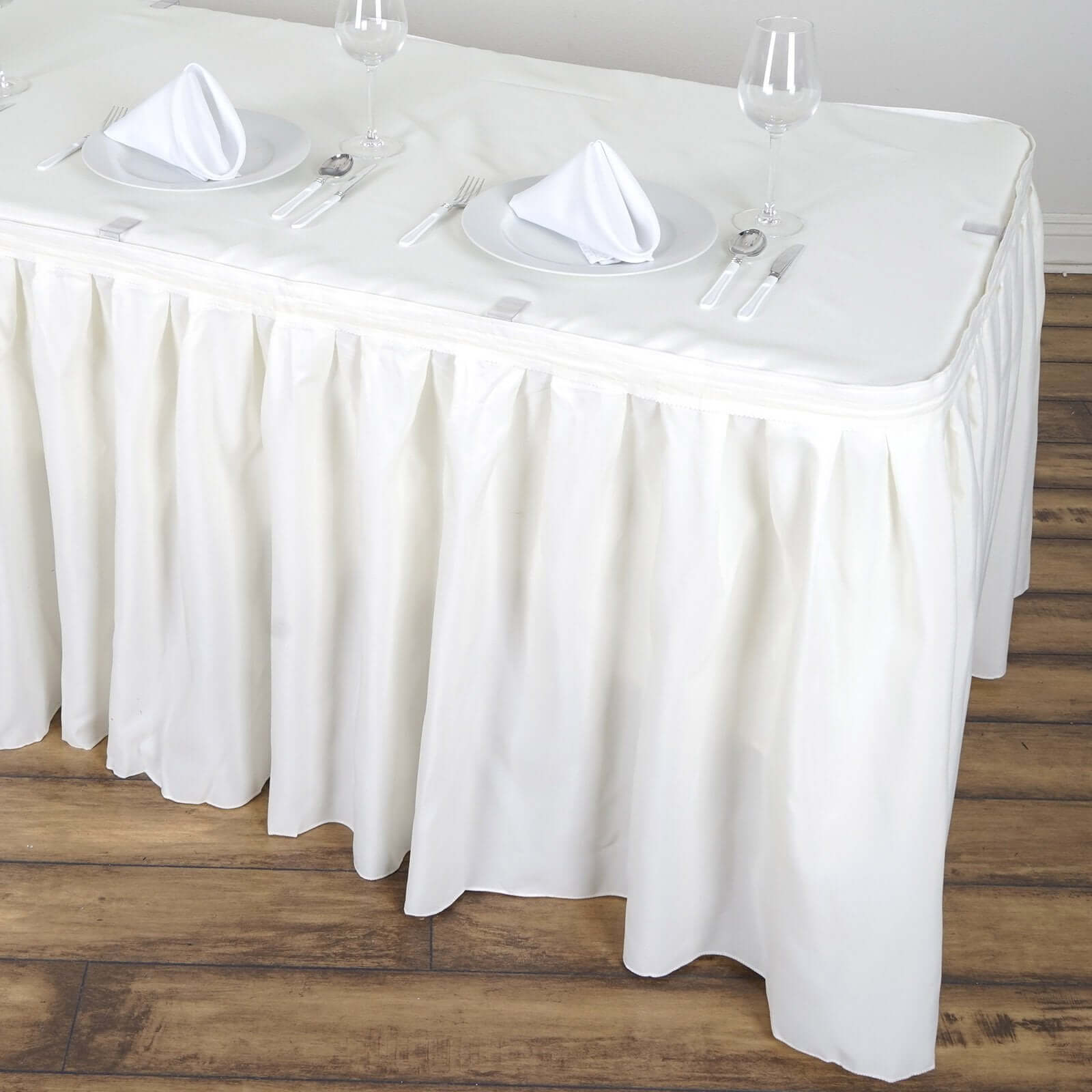 Polyester 21ft Table Skirt Ivory - Classic Pleated Design - Linen Luxes