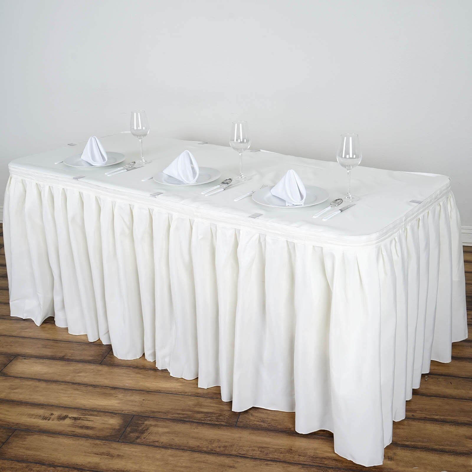Polyester 21ft Table Skirt Ivory - Classic Pleated Design - Linen Luxes