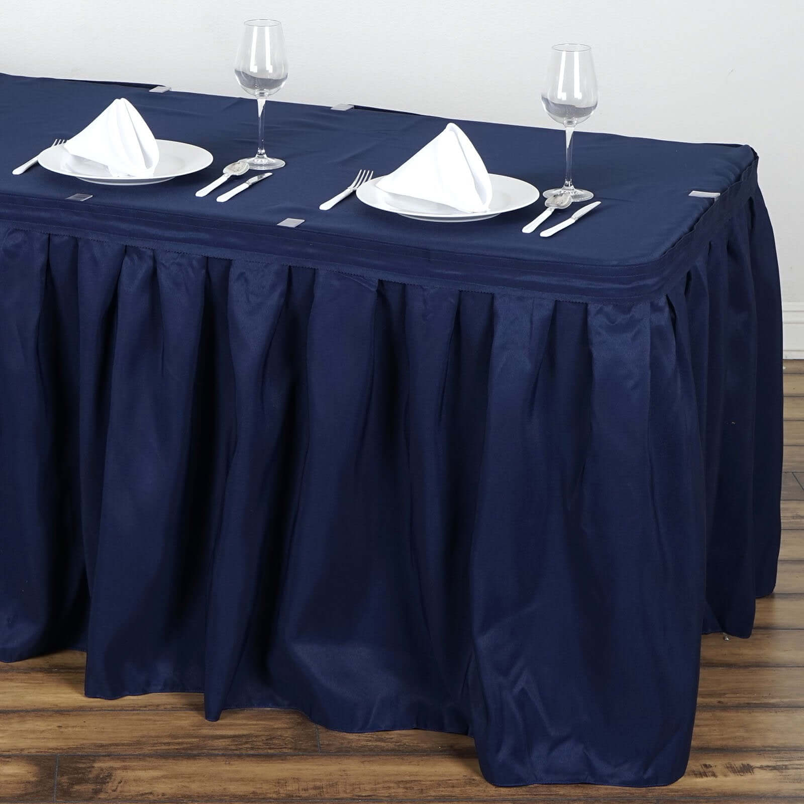 Polyester 21ft Table Skirt Navy Blue - Classic Pleated Design - Linen Luxes