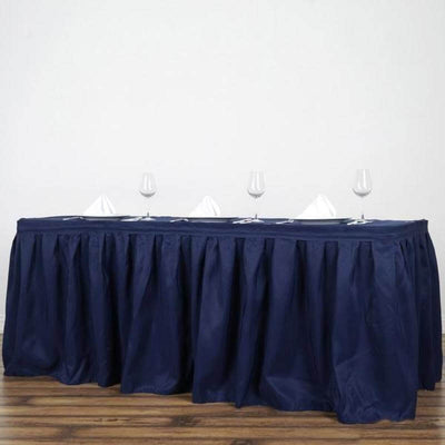 Polyester 21ft Table Skirt Navy Blue - Classic Pleated Design - Linen Luxes