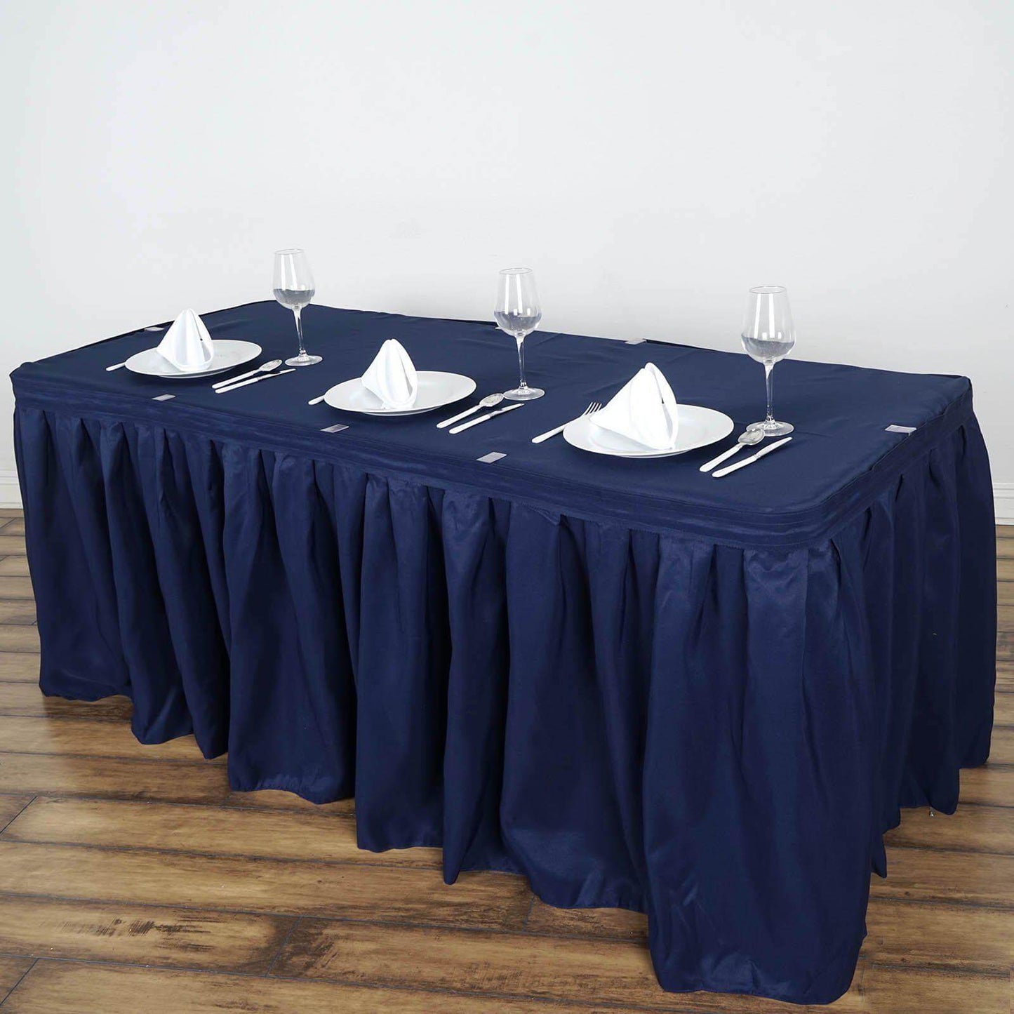 Polyester 21ft Table Skirt Navy Blue - Classic Pleated Design - Linen Luxes