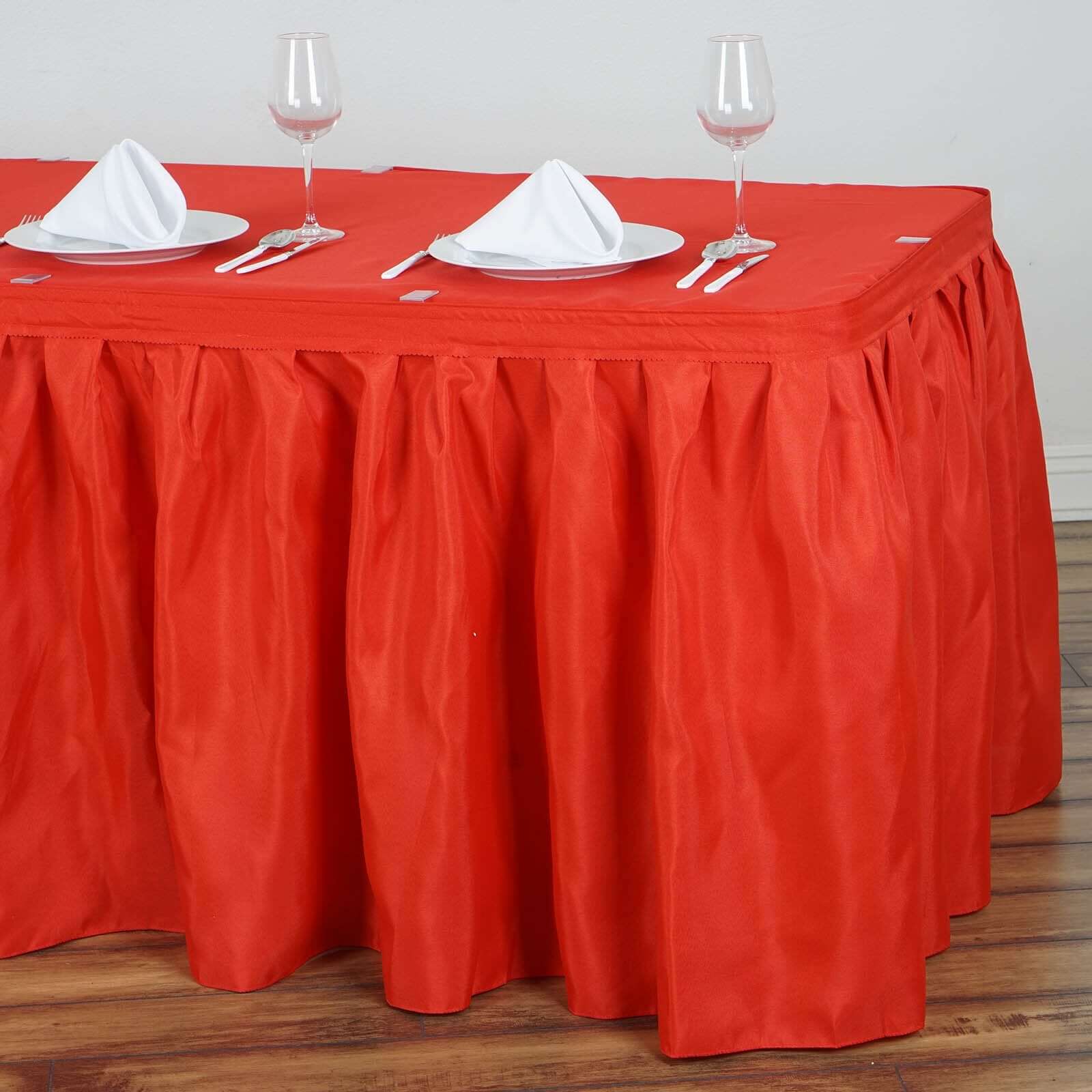 Polyester 21ft Table Skirt Red - Classic Pleated Design - Linen Luxes