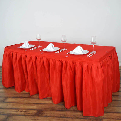 Polyester 21ft Table Skirt Red - Classic Pleated Design - Linen Luxes