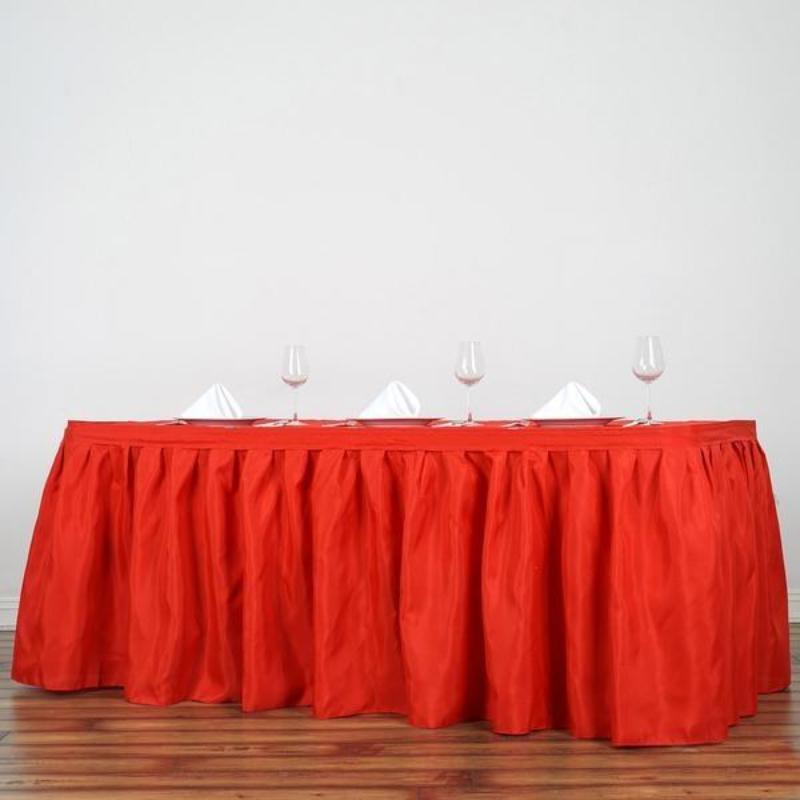 Polyester 21ft Table Skirt Red - Classic Pleated Design - Linen Luxes
