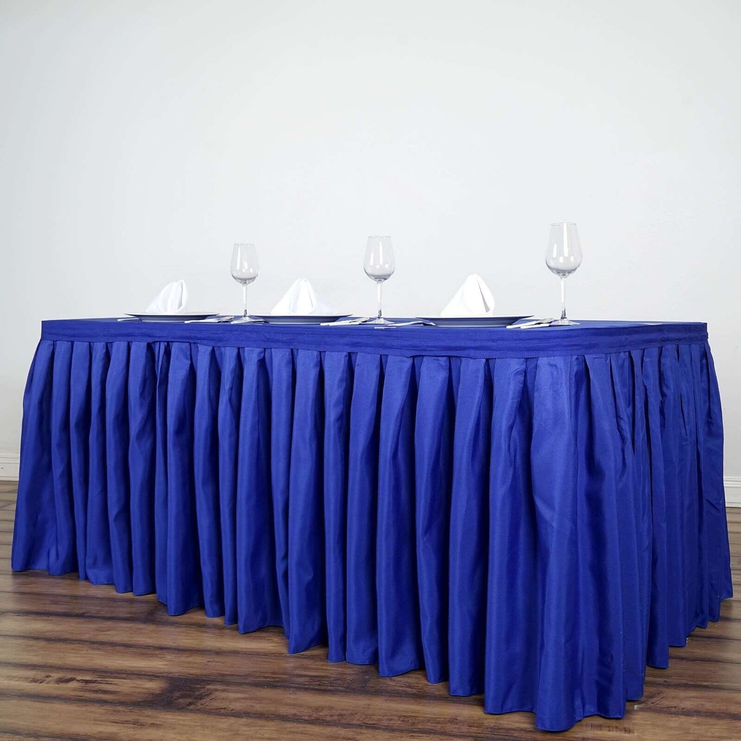 Polyester 21ft Table Skirt Royal Blue - Classic Pleated Design - Linen Luxes