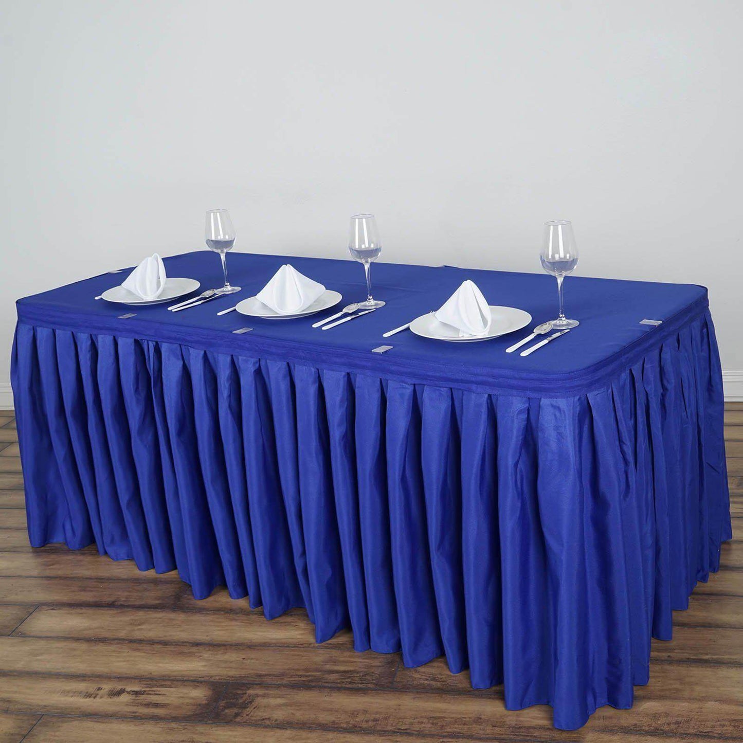 Polyester 21ft Table Skirt Royal Blue - Classic Pleated Design - Linen Luxes