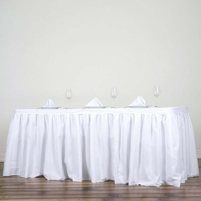 Polyester 21ft Table Skirt White - Classic Pleated Design for Weddings & Events - Linen Luxes