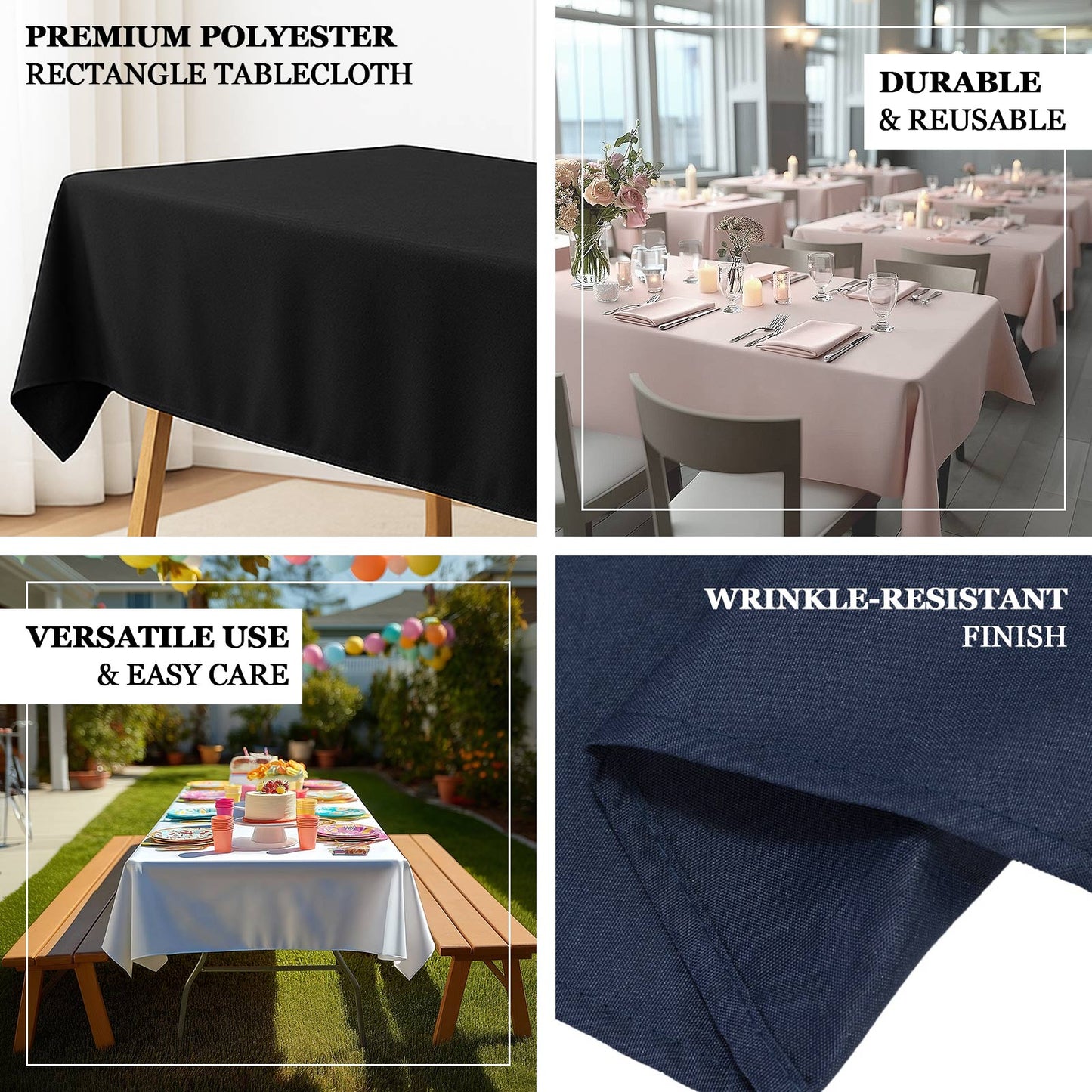 Polyester 50"x120" Rectangle Tablecloth White - Wrinkle - Resistant and Sleek for Everyday Use - Linen Luxes