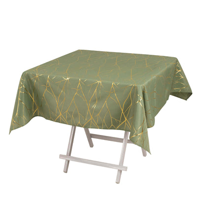 Polyester 54"x54" Square Tablecloth Dusty Sage Green with Gold Foil Tree Branch Pattern - Wrinkle-Resistant & Durable Table Cover