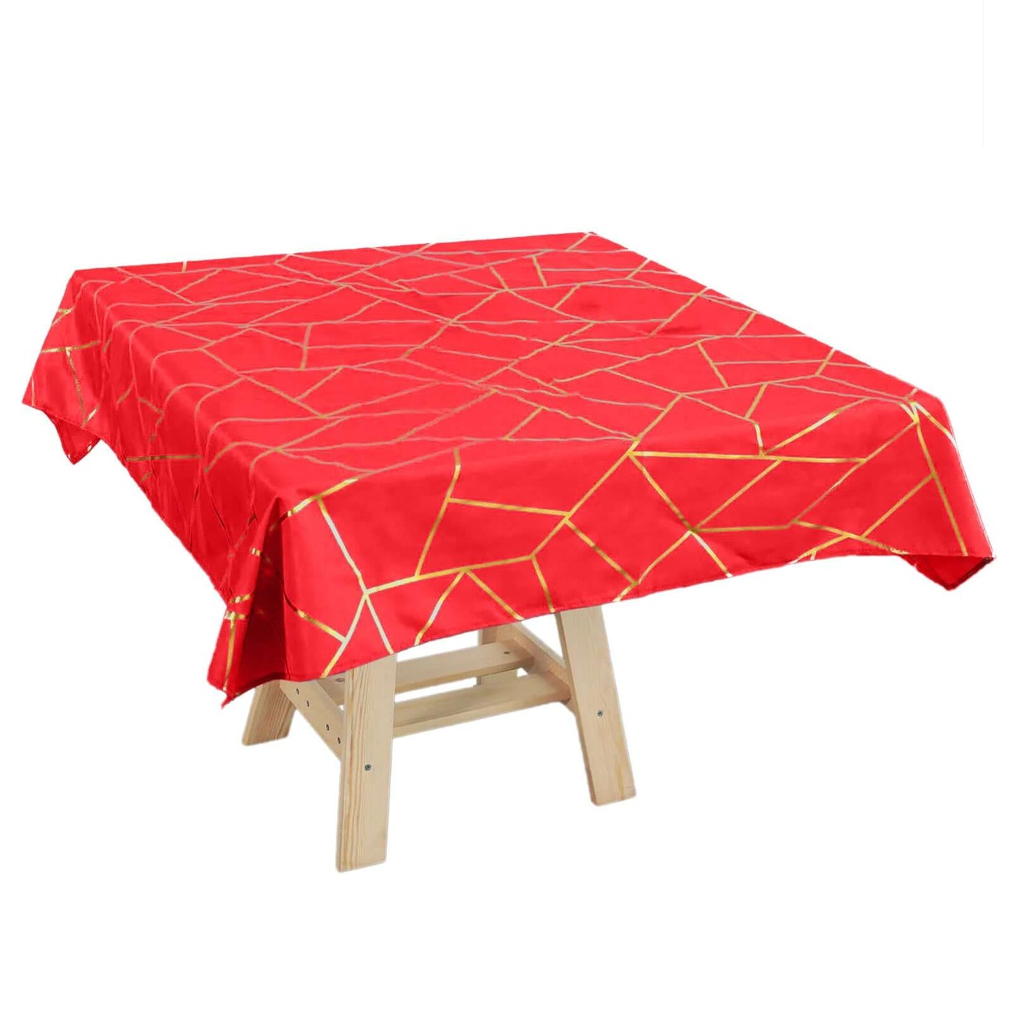 Polyester 54"x54" Square Tablecloth Red with Gold Foil Geometric Pattern - Wrinkle-Resistant & Durable Table Cover