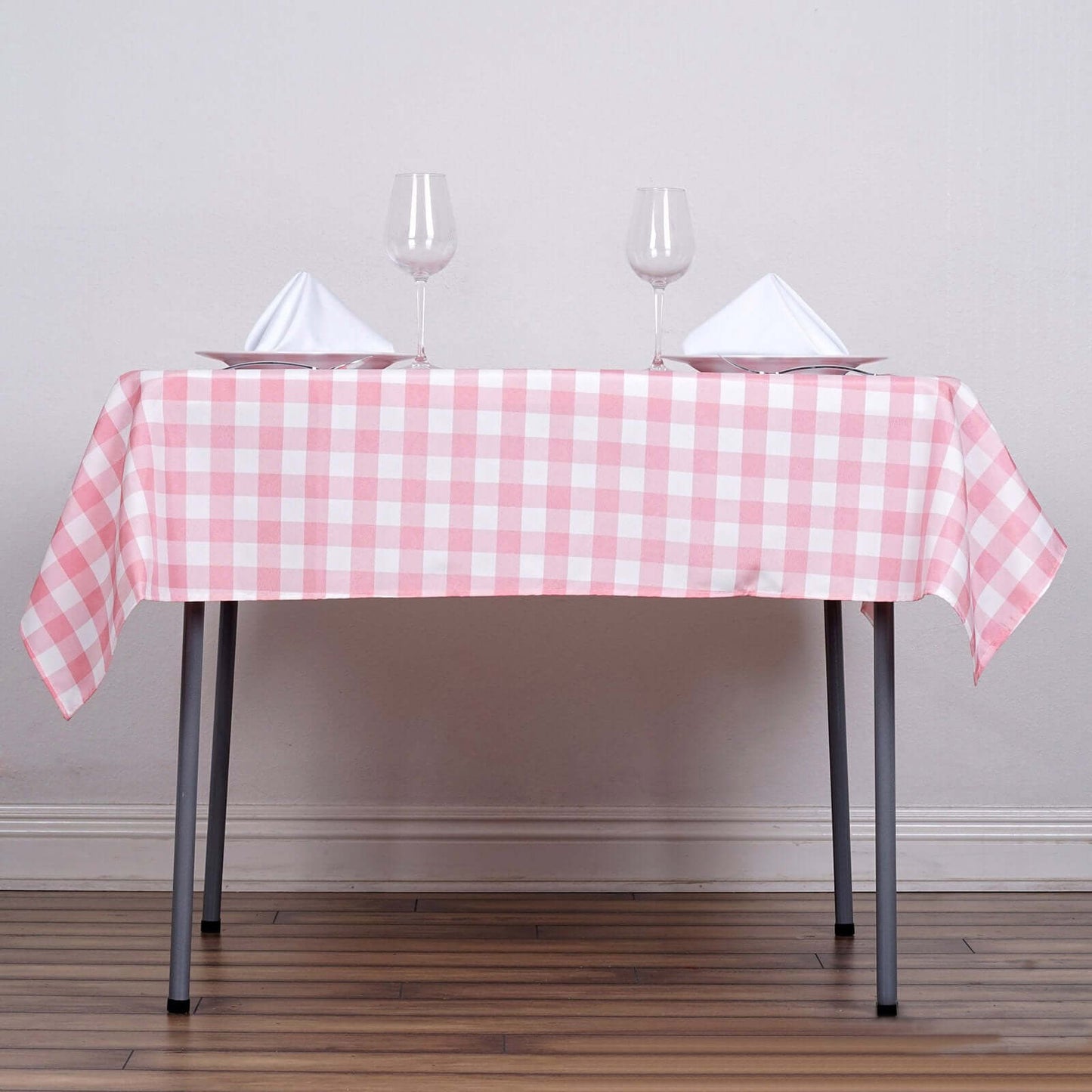 Polyester 54"x54" Square Tablecloth White Rose Quartz - Checkered Buffalo Plaid Design for Casual Table Settings - Linen Luxes