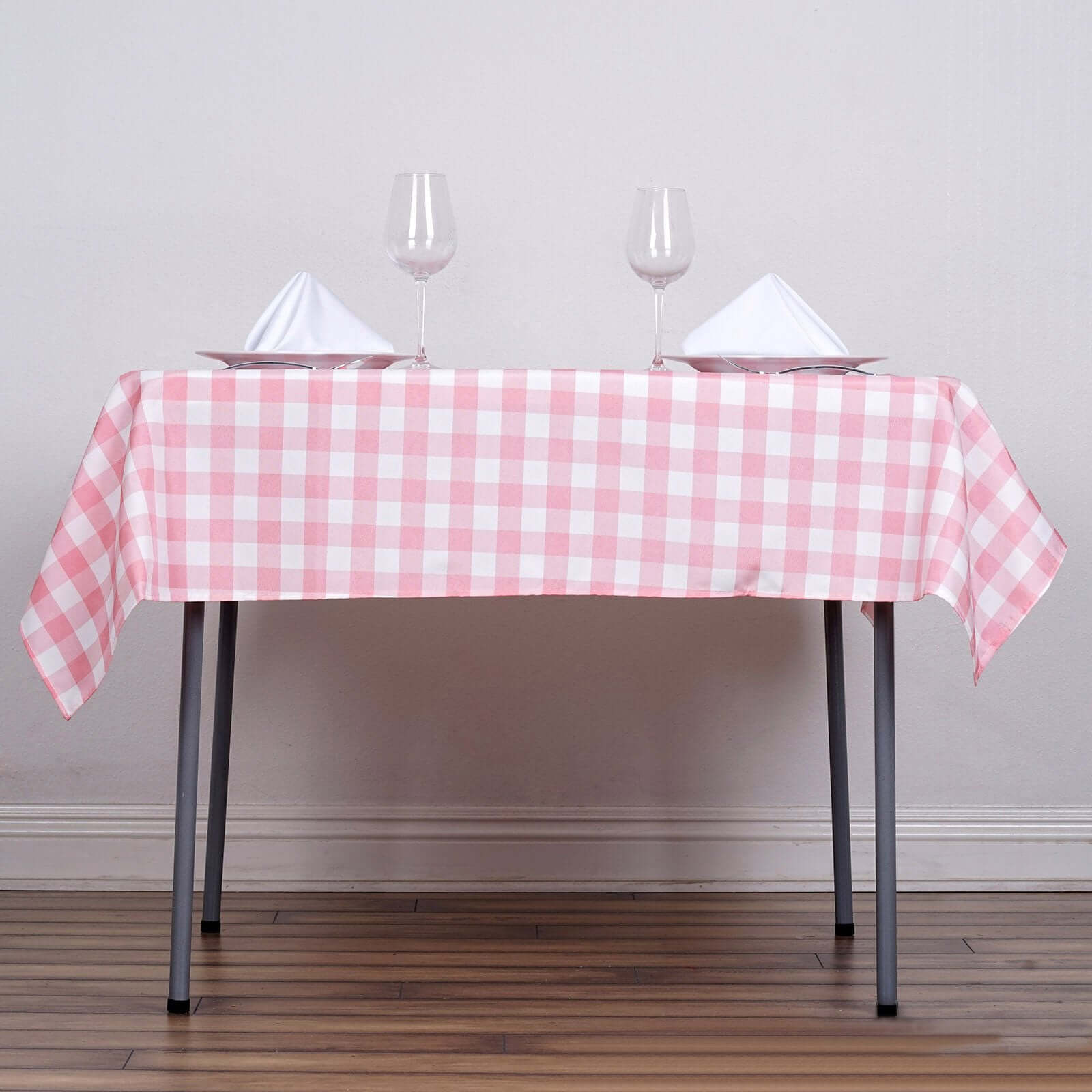Polyester 54"x54" Square Tablecloth White Rose Quartz - Checkered Buffalo Plaid Design for Casual Table Settings - Linen Luxes