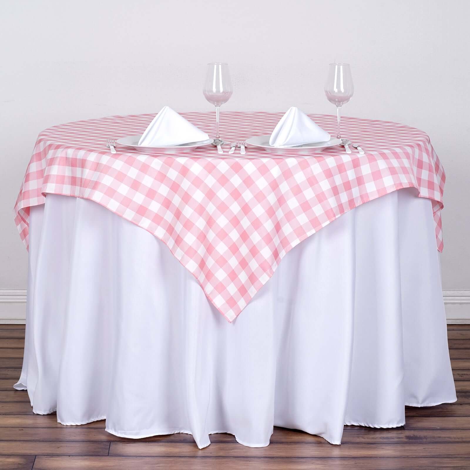 Polyester 54"x54" Square Tablecloth White Rose Quartz - Checkered Buffalo Plaid Design for Casual Table Settings - Linen Luxes