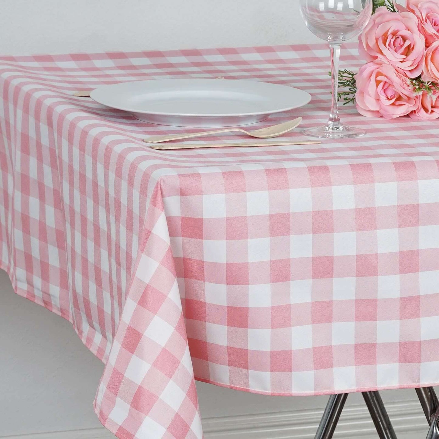 Polyester 54"x54" Square Tablecloth White Rose Quartz - Checkered Buffalo Plaid Design for Casual Table Settings - Linen Luxes