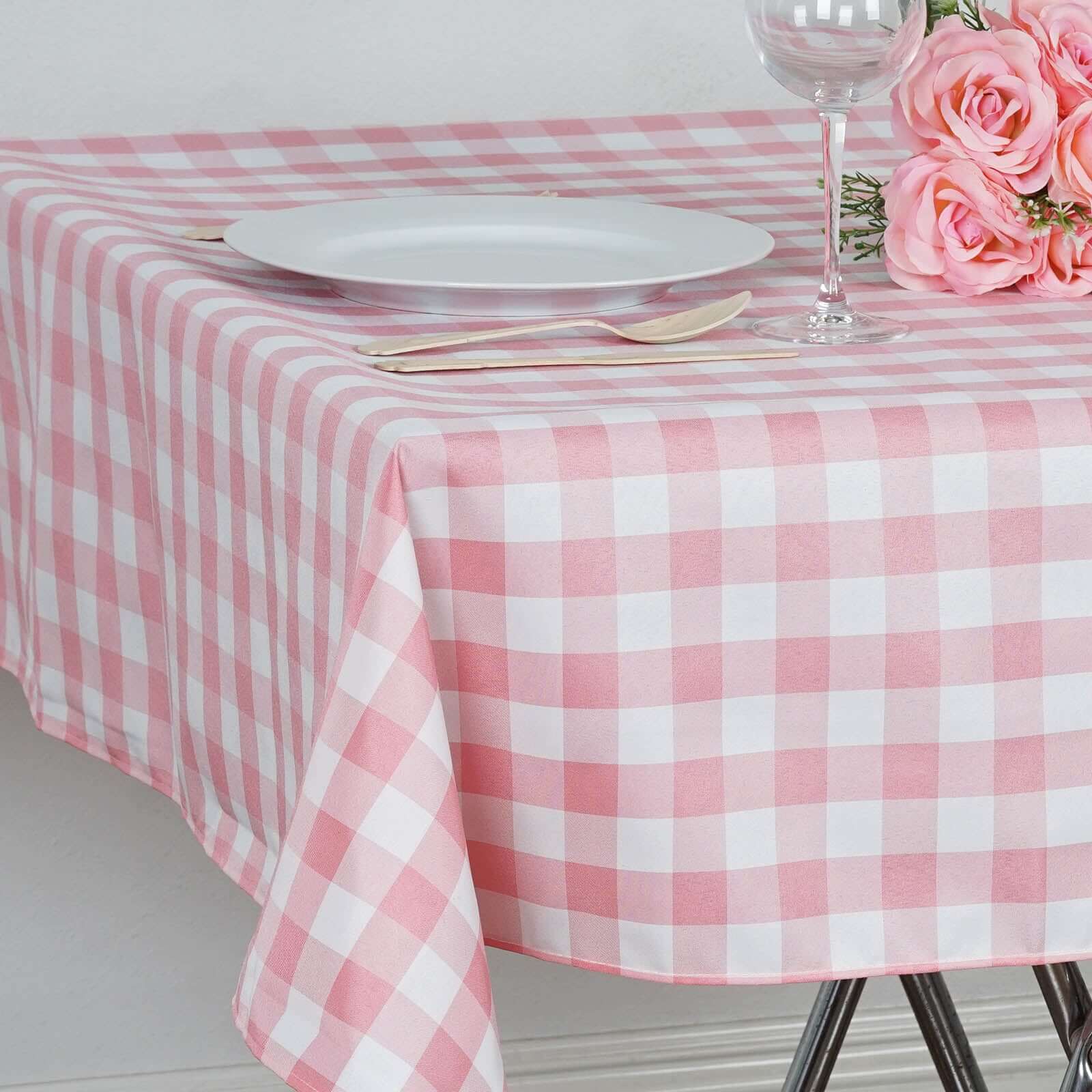 Polyester 54"x54" Square Tablecloth White Rose Quartz - Checkered Buffalo Plaid Design for Casual Table Settings - Linen Luxes
