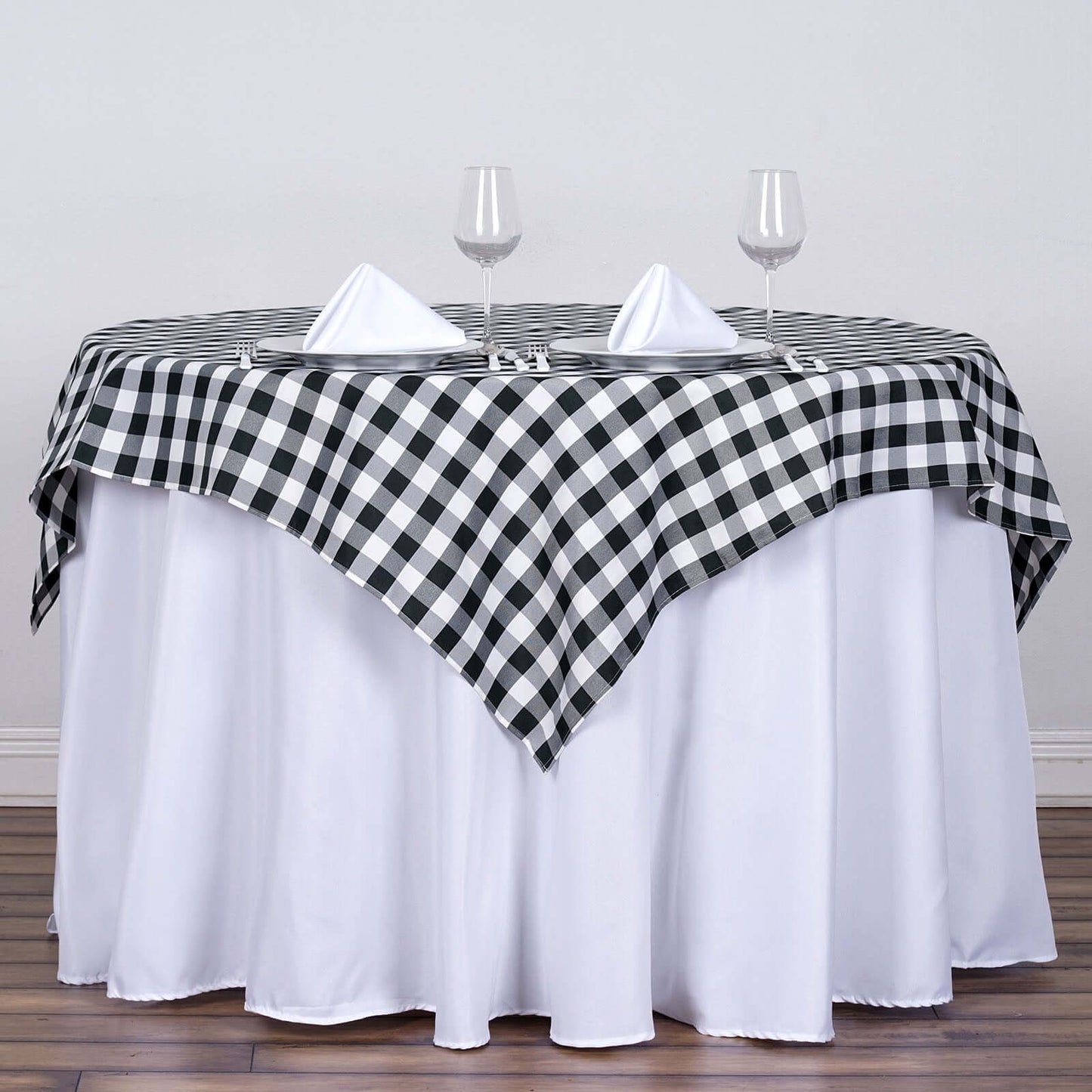 Polyester 54"x54" Square Tablecloth White/Black - Checkered Buffalo Plaid Design for Casual Table Settings - Linen Luxes