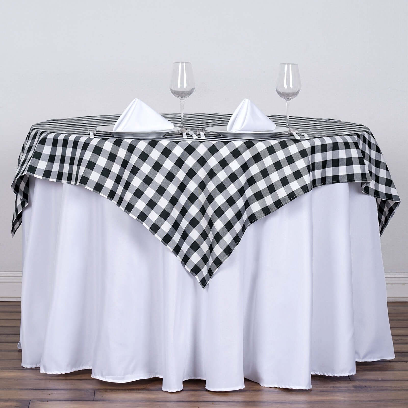 Polyester 54"x54" Square Tablecloth White/Black - Checkered Buffalo Plaid Design for Casual Table Settings - Linen Luxes