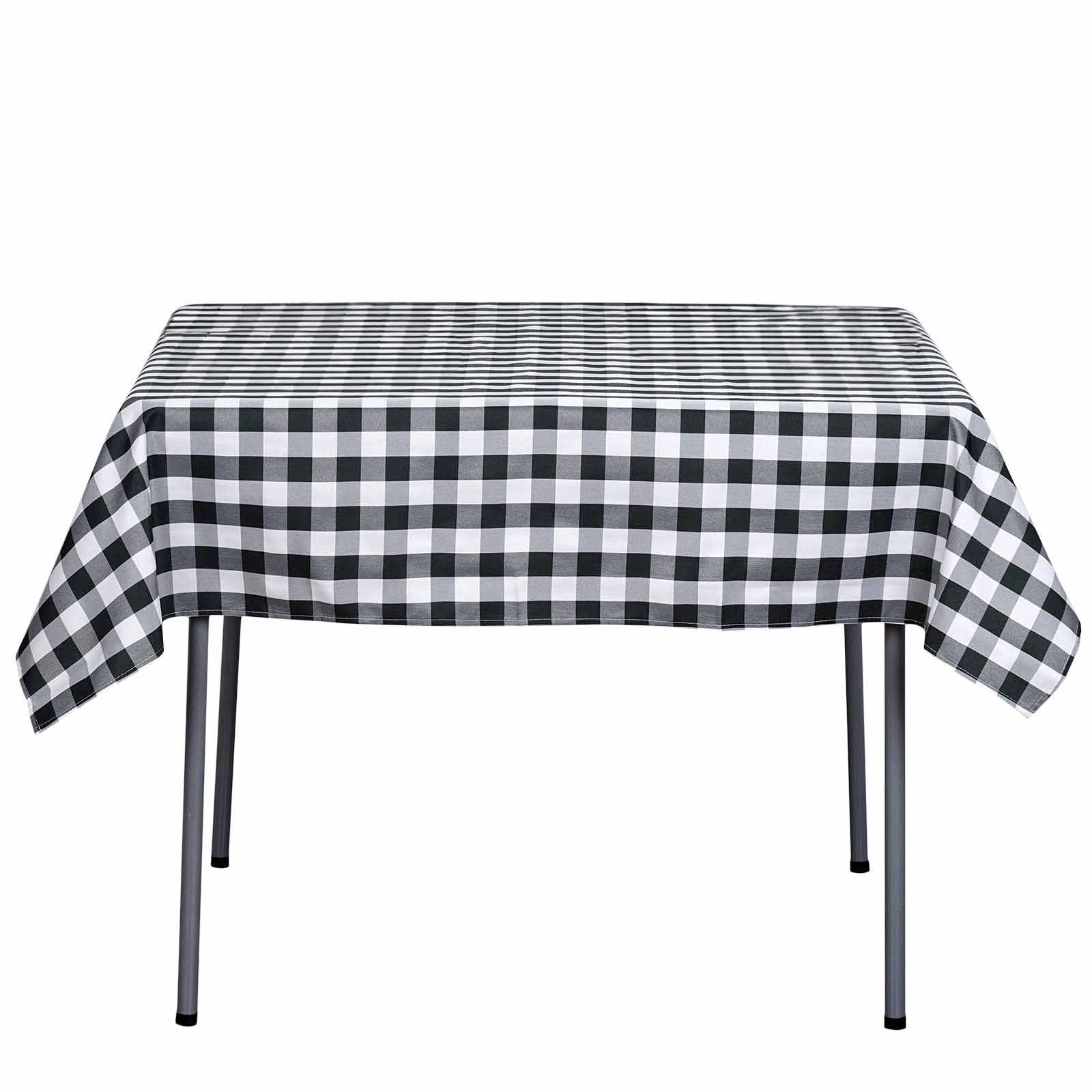 Polyester 54"x54" Square Tablecloth White/Black - Checkered Buffalo Plaid Design for Casual Table Settings - Linen Luxes