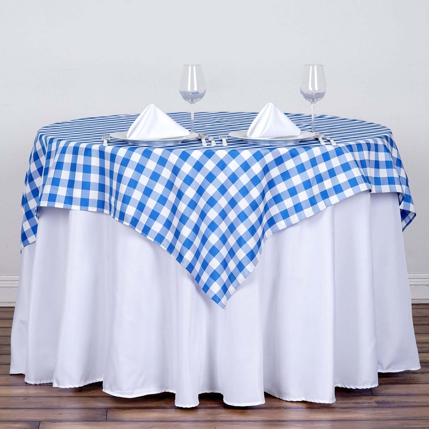Polyester 54"x54" Square Tablecloth White/Blue - Checkered Buffalo Plaid Design for Casual Table Settings - Linen Luxes