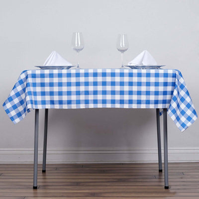 Polyester 54"x54" Square Tablecloth White/Blue - Checkered Buffalo Plaid Design for Casual Table Settings - Linen Luxes