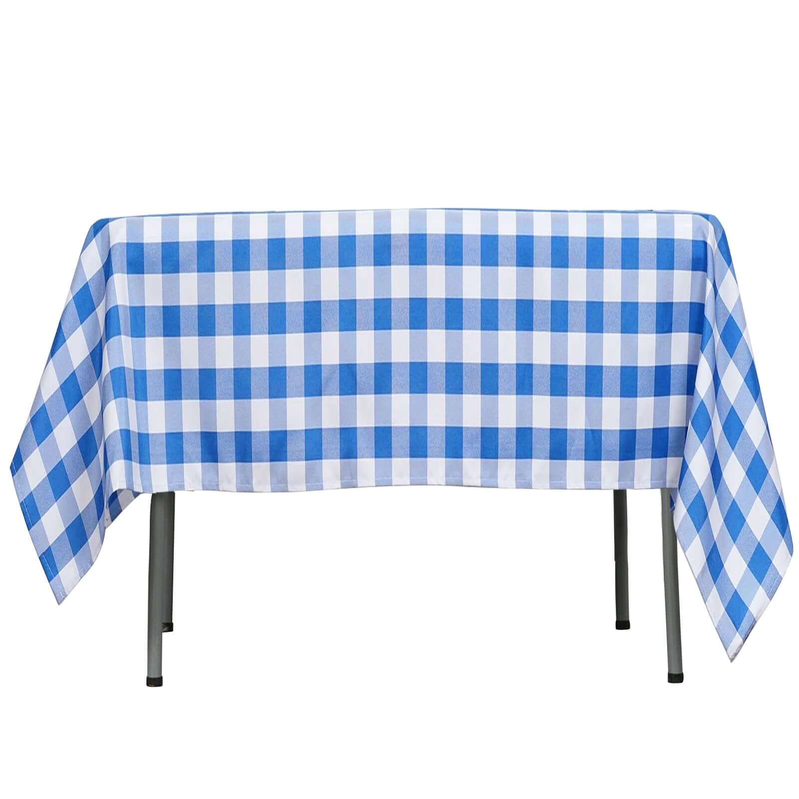 Polyester 54"x54" Square Tablecloth White/Blue - Checkered Buffalo Plaid Design for Casual Table Settings - Linen Luxes