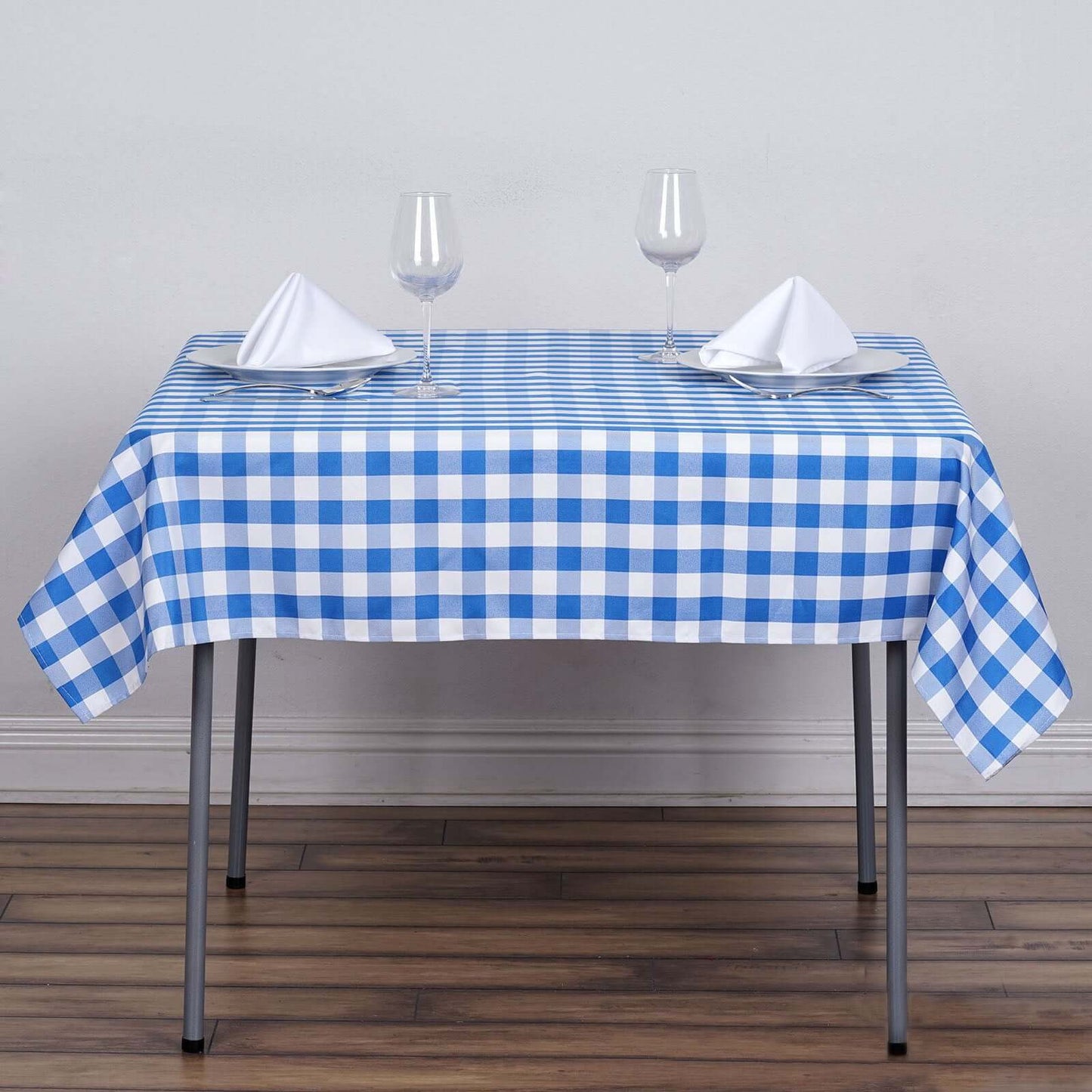 Polyester 54"x54" Square Tablecloth White/Blue - Checkered Buffalo Plaid Design for Casual Table Settings - Linen Luxes