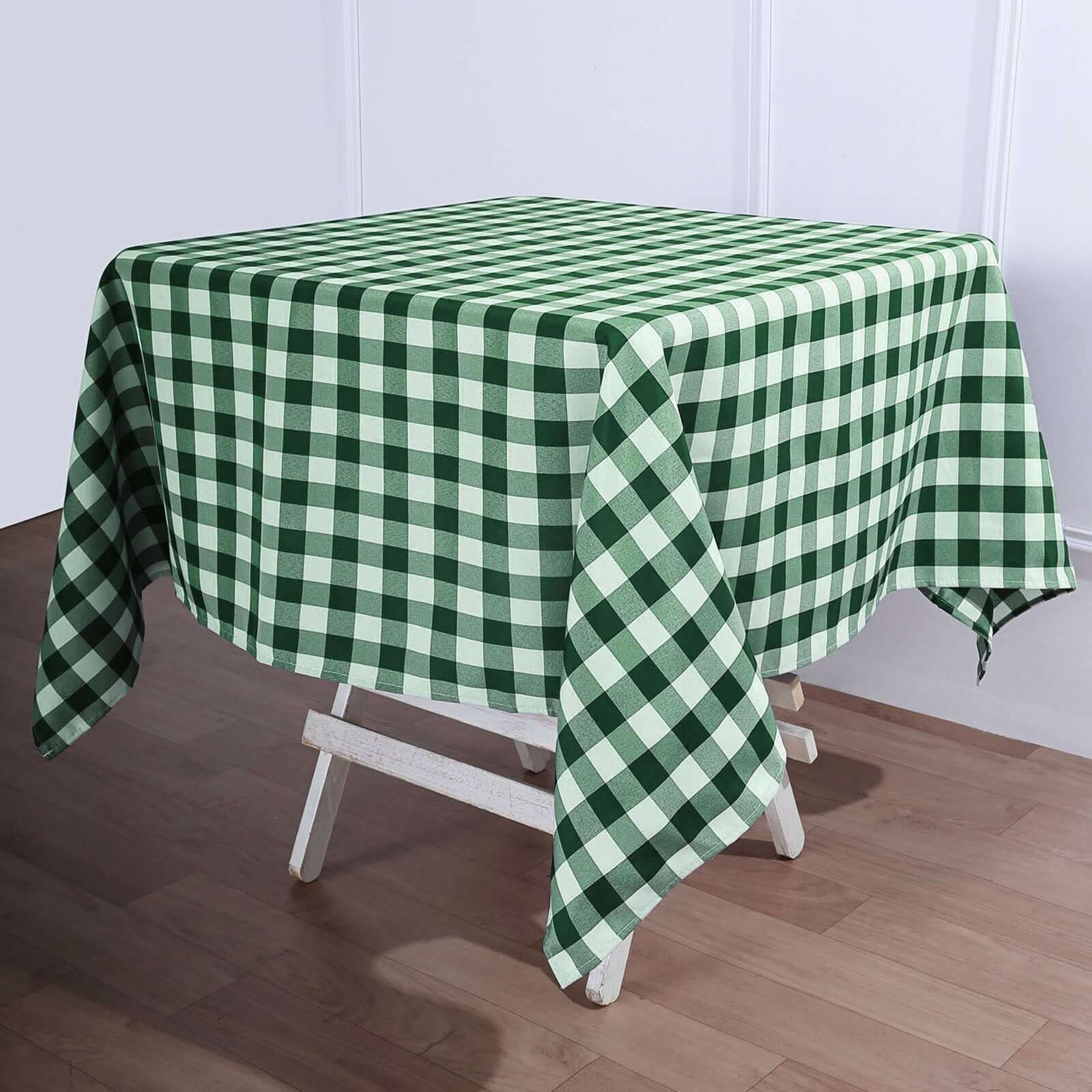Polyester 54"x54" Square Tablecloth White/Green - Checkered Buffalo Plaid Design for Casual Table Settings - Linen Luxes