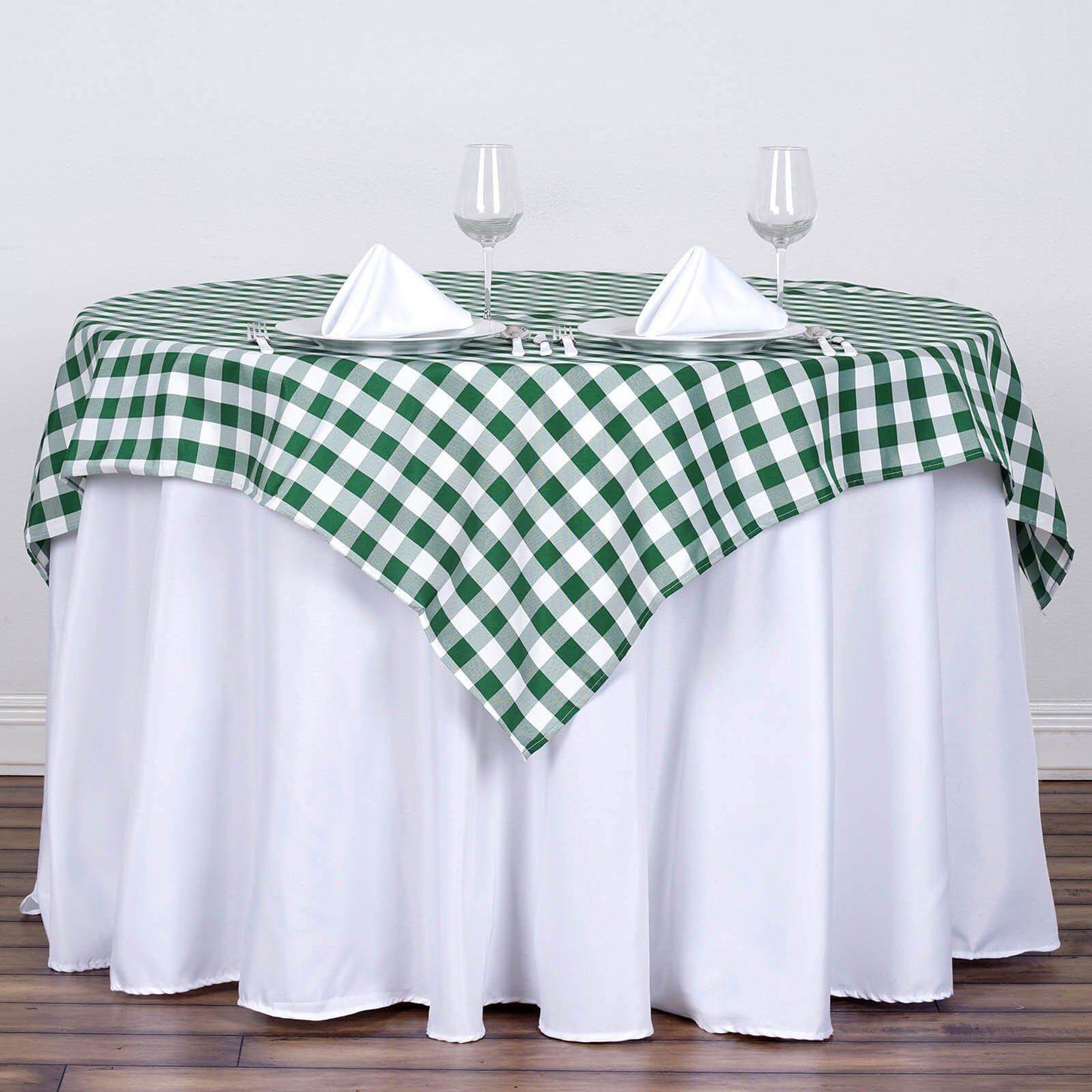 Polyester 54"x54" Square Tablecloth White/Green - Checkered Buffalo Plaid Design for Casual Table Settings - Linen Luxes