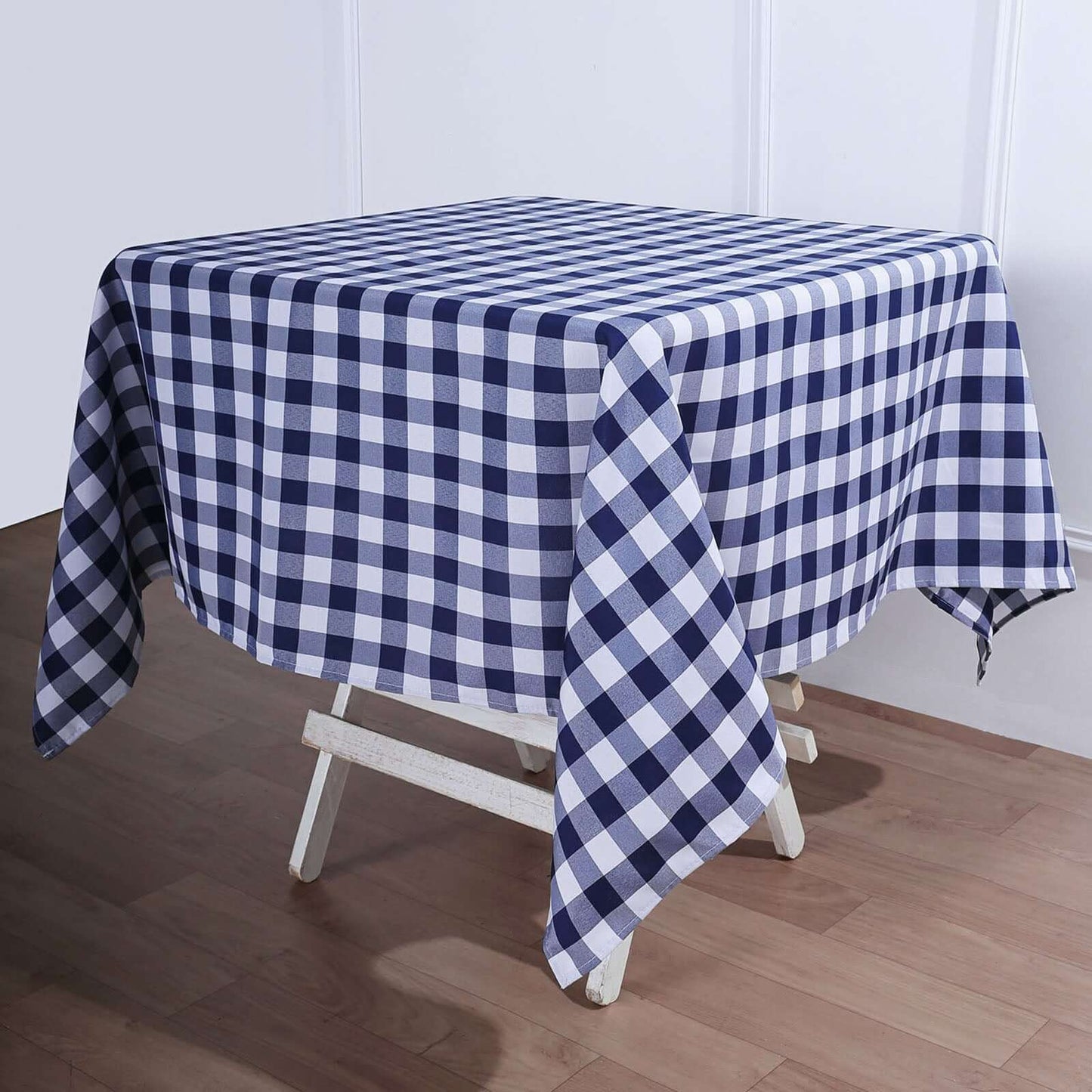 Polyester 54"x54" Square Tablecloth White/Navy Blue - Checkered Buffalo Plaid Design for Casual Table Settings - Linen Luxes