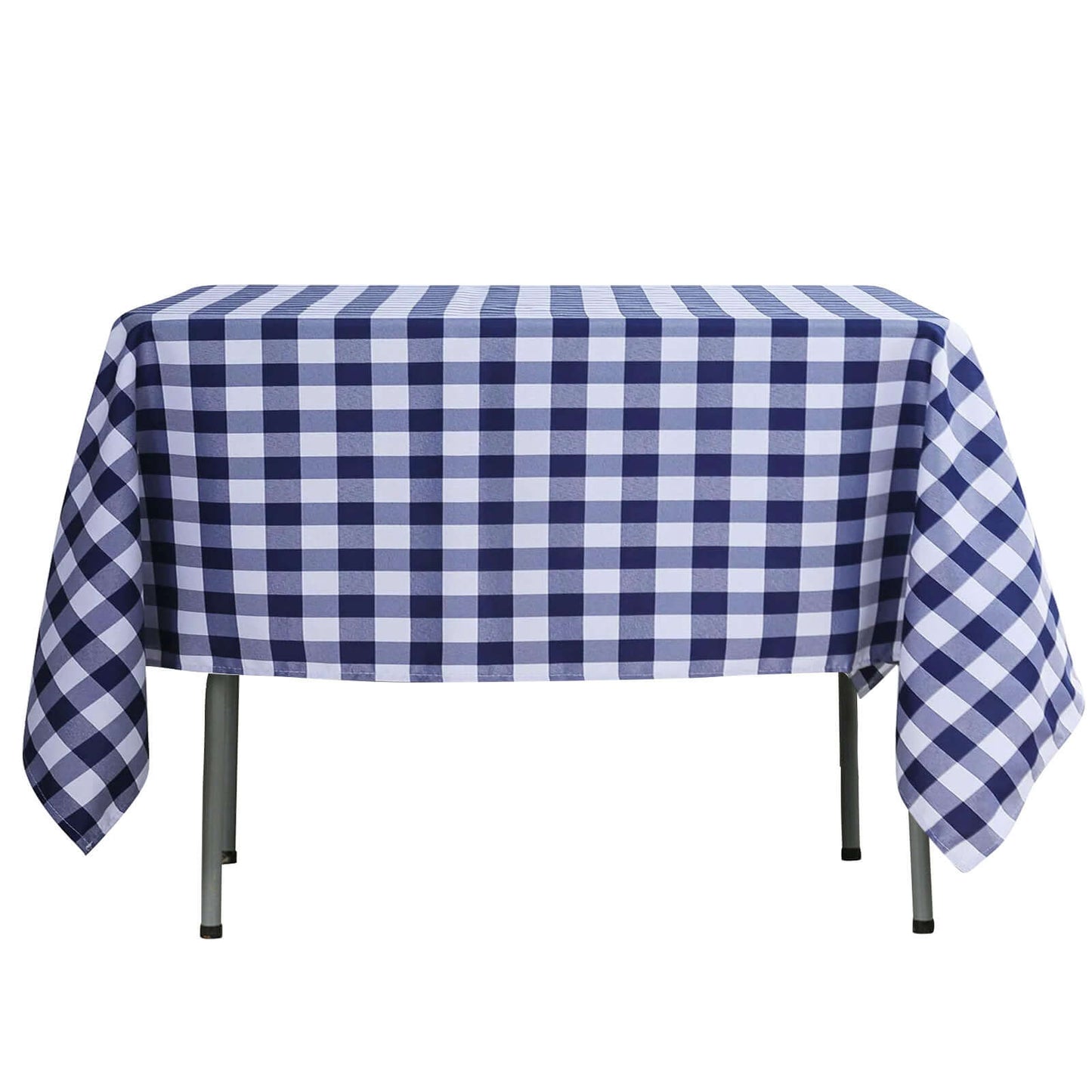 Polyester 54"x54" Square Tablecloth White/Navy Blue - Checkered Buffalo Plaid Design for Casual Table Settings - Linen Luxes