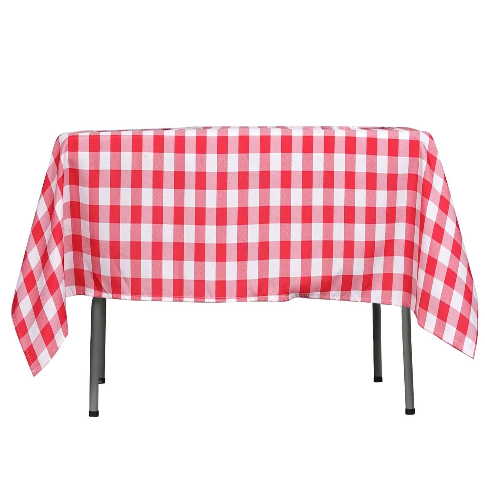Polyester 54"x54" Square Tablecloth White/Red - Checkered Buffalo Plaid Design for Casual Table Settings - Linen Luxes