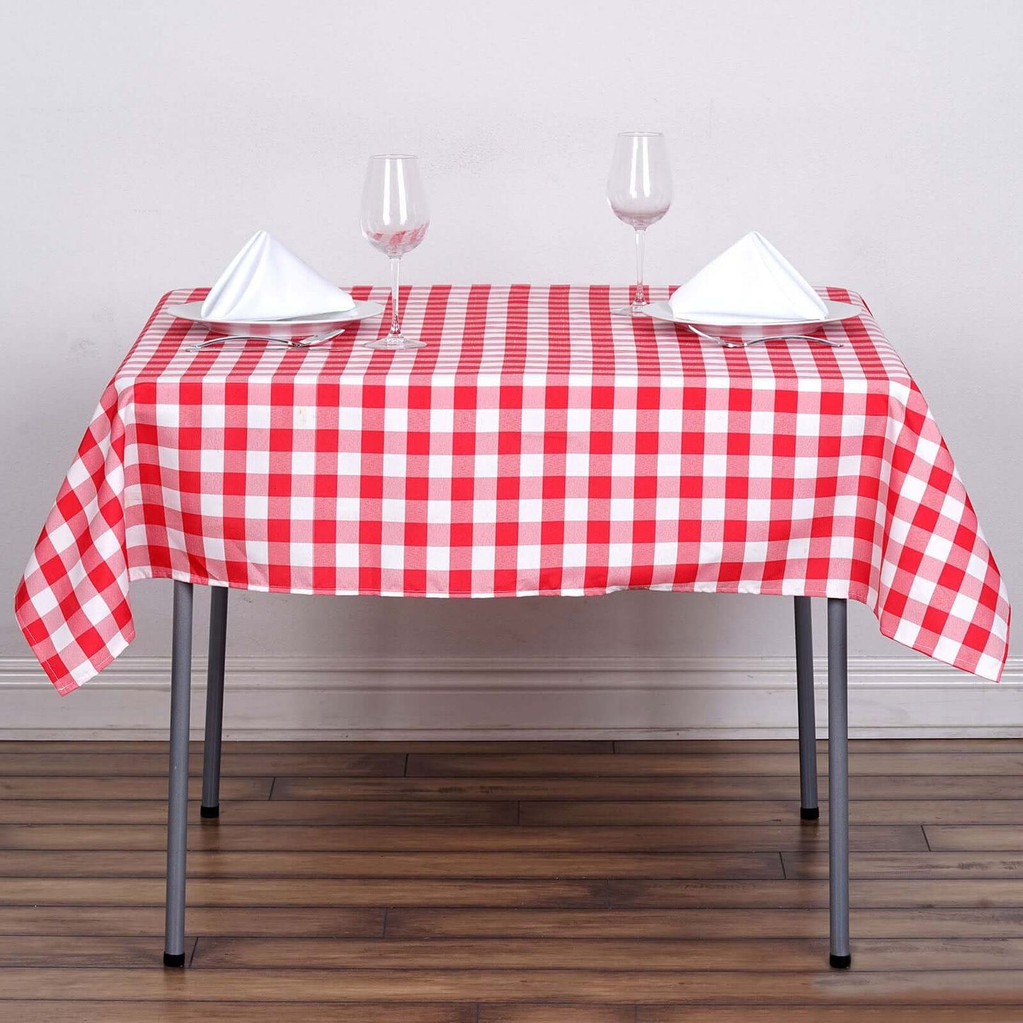 Polyester 54"x54" Square Tablecloth White/Red - Checkered Buffalo Plaid Design for Casual Table Settings - Linen Luxes