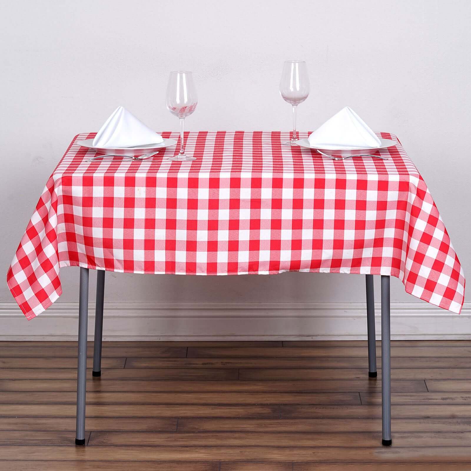 Polyester 54"x54" Square Tablecloth White/Red - Checkered Buffalo Plaid Design for Casual Table Settings - Linen Luxes