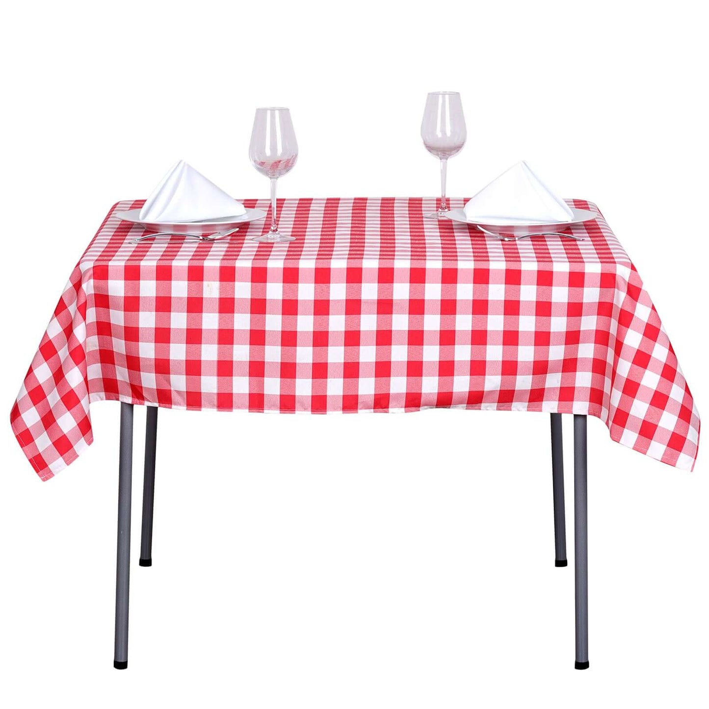 Polyester 54"x54" Square Tablecloth White/Red - Checkered Buffalo Plaid Design for Casual Table Settings - Linen Luxes