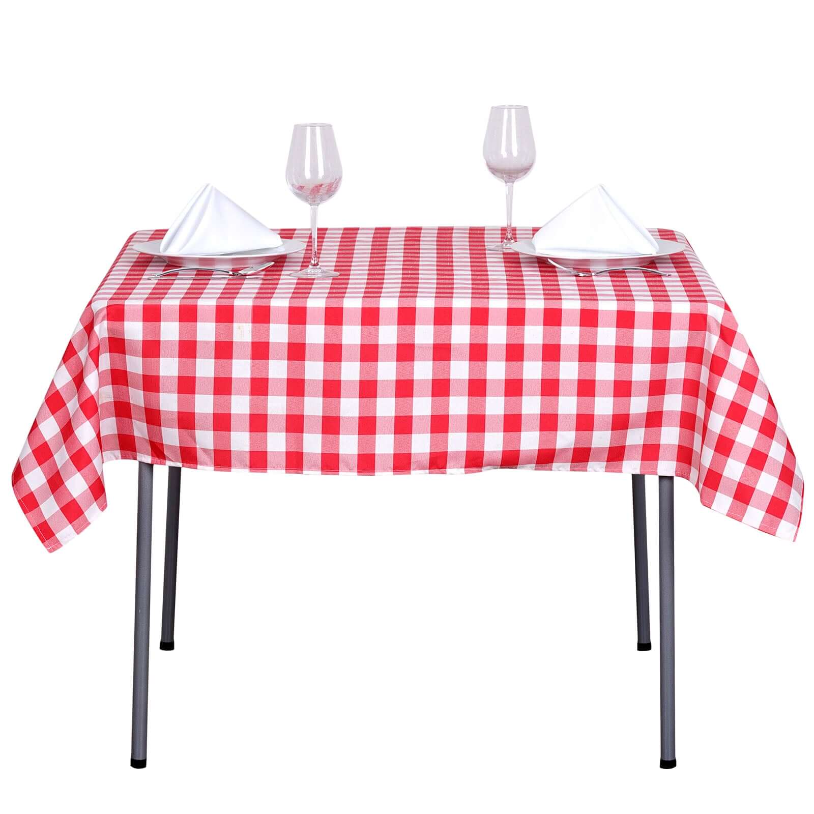 Polyester 54"x54" Square Tablecloth White/Red - Checkered Buffalo Plaid Design for Casual Table Settings - Linen Luxes