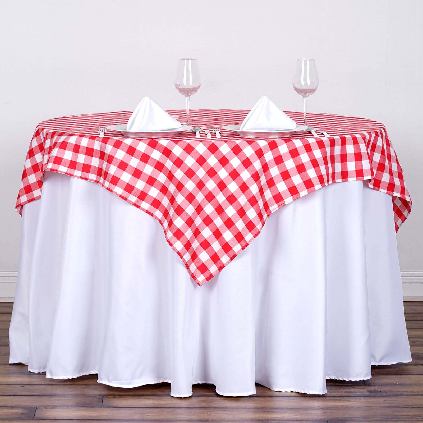 Polyester 54"x54" Square Tablecloth White/Red - Checkered Buffalo Plaid Design for Casual Table Settings - Linen Luxes